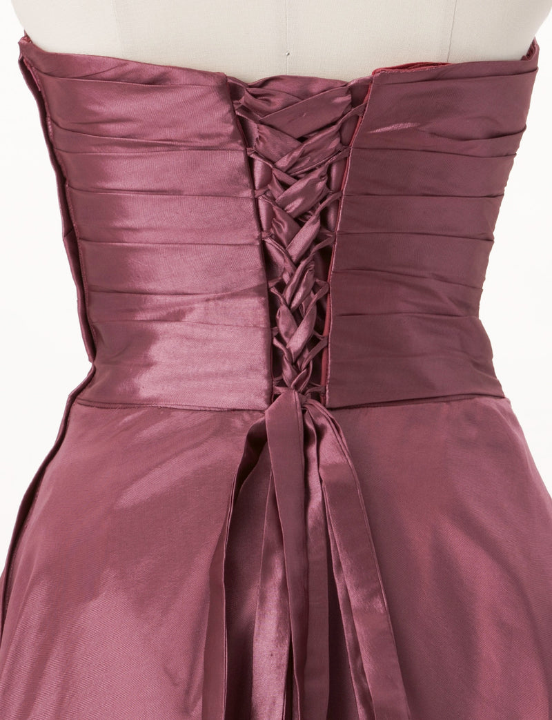 TWEED DRESS(ツイードドレス)のピンクローズロングドレス・タフタ｜TH1432-1-PKRのトルソー上半身背面画像です。
