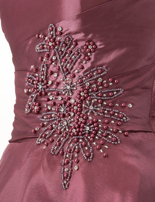 TWEED DRESS(ツイードドレス)のピンクローズロングドレス・タフタ｜TH1432-1-PKRの上半身ウエストビジュ装飾拡大画像です。