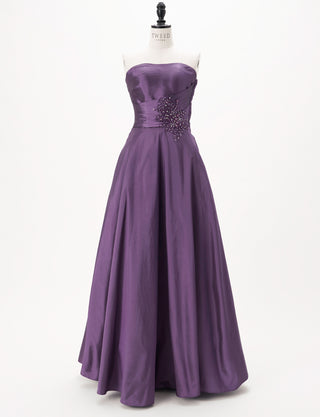 TWEED DRESS(ツイードドレス)のプラムロングドレス・タフタ｜TH1432-1-PMのトルソー全身正面画像です。