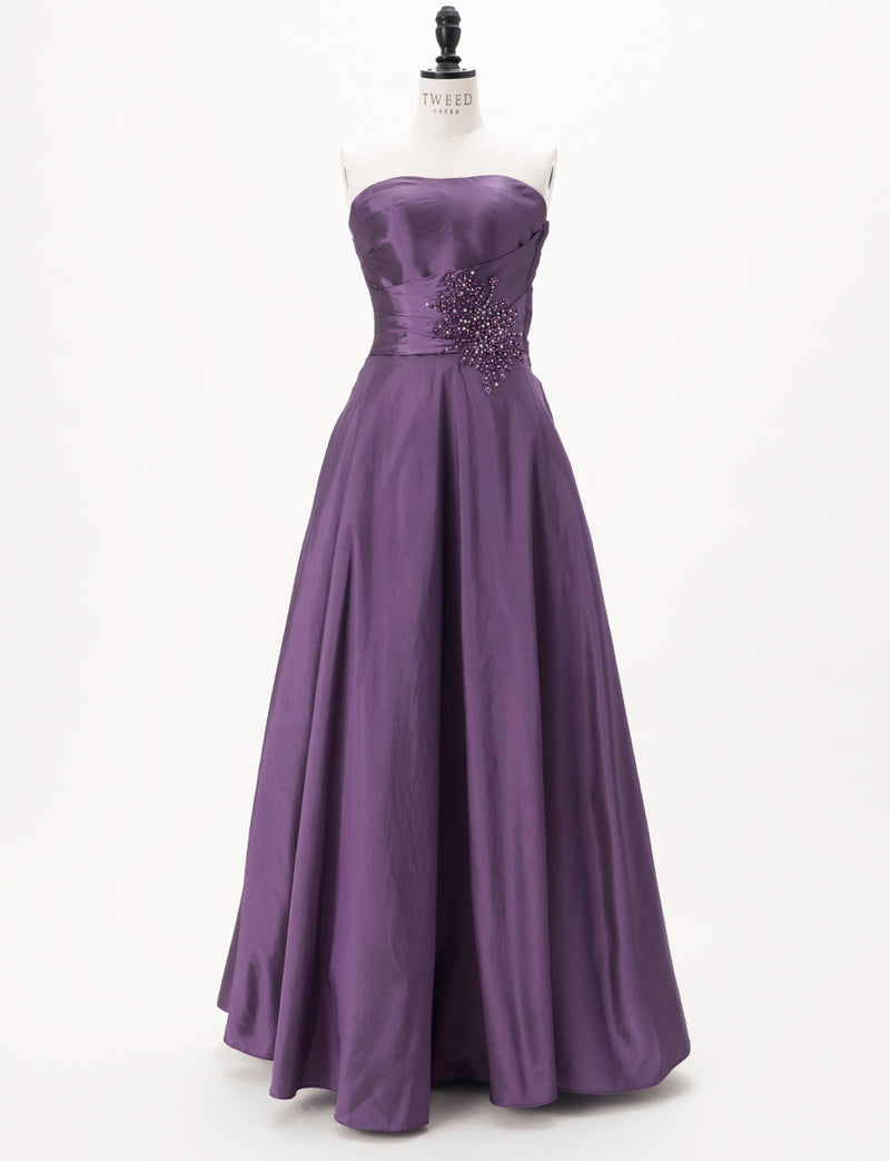 TWEED DRESS(ツイードドレス)のプラムロングドレス・タフタ｜TH1432-1-PMのトルソー全身正面画像です。