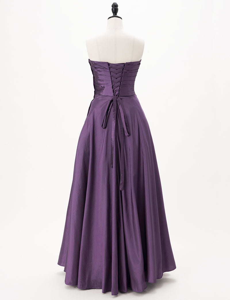 TWEED DRESS(ツイードドレス)のプラムロングドレス・タフタ｜TH1432-1-PMのトルソー全身背面画像です。