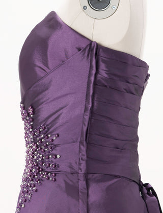 TWEED DRESS(ツイードドレス)のプラムロングドレス・タフタ｜TH1432-1-PMのトルソー上半身側面画像です。