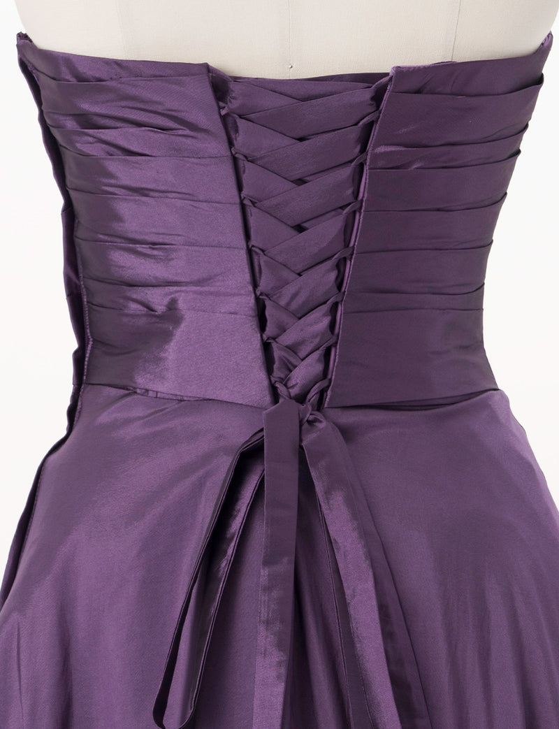 TWEED DRESS(ツイードドレス)のプラムロングドレス・タフタ｜TH1432-1-PMのトルソー上半身背面画像です。