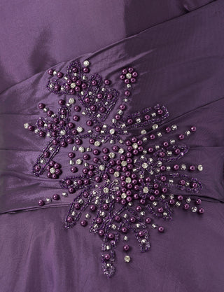 TWEED DRESS(ツイードドレス)のプラムロングドレス・タフタ｜TH1432-1-PMの上半身ウエストビジュ装飾拡大画像です。