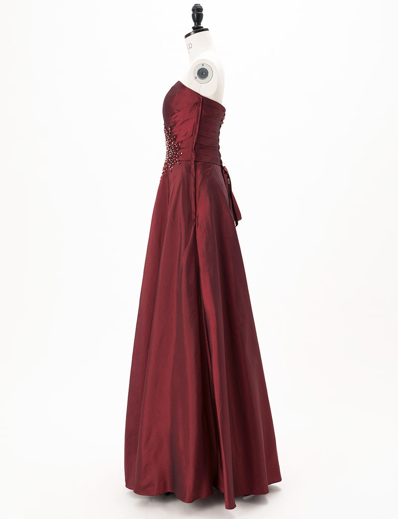 TWEED DRESS(ツイードドレス)のレッドブラックロングドレス・タフタ｜TH1432-1-RBKのトルソー全身側面画像です。