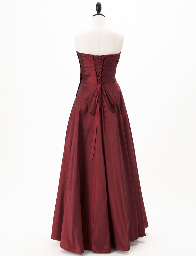 TWEED DRESS(ツイードドレス)のレッドブラックロングドレス・タフタ｜TH1432-1-RBKのトルソー全身背面画像です。