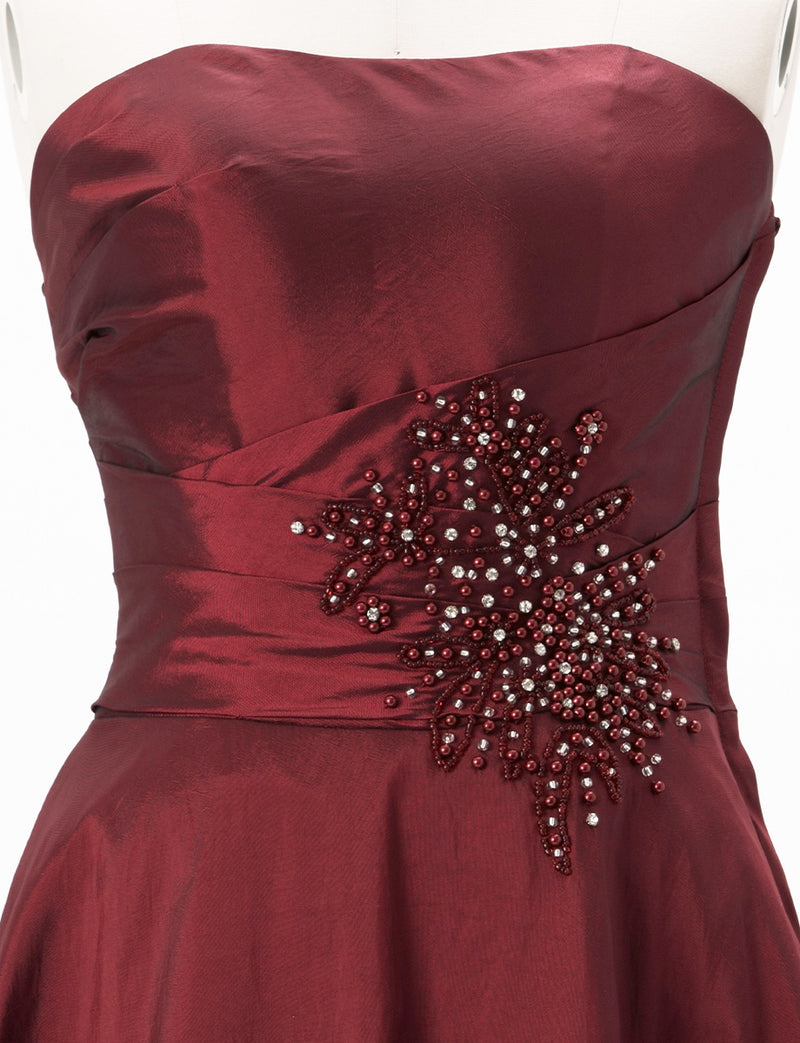 TWEED DRESS(ツイードドレス)のレッドブラックロングドレス・タフタ｜TH1432-1-RBKのトルソー上半身正面画像です。