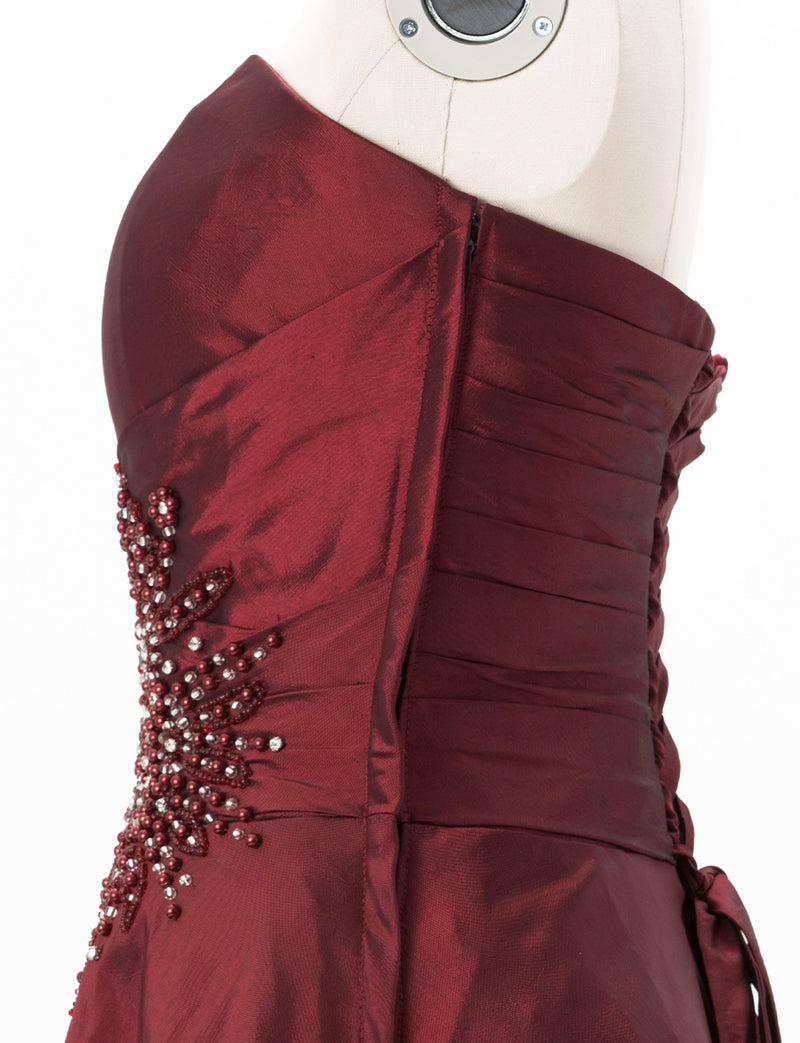 TWEED DRESS(ツイードドレス)のレッドブラックロングドレス・タフタ｜TH1432-1-RBKのトルソー上半身側面画像です。