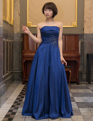 TWEED DRESS(ツイードドレス)のブルーネイビーロングドレス・タフタ｜TH1432-BLNYの全身正面画像です。