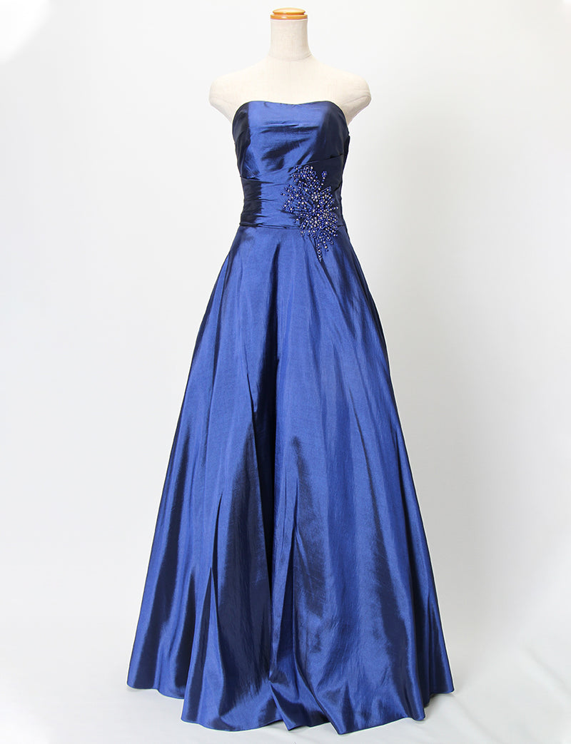 TWEED DRESS(ツイードドレス)のブルーネイビーロングドレス・タフタ｜TH1432-BLNYのトルソー全身正面画像です。