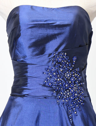 TWEED DRESS(ツイードドレス)のブルーネイビーロングドレス・タフタ｜TH1432-BLNYのトルソー上半身正面画像です。
