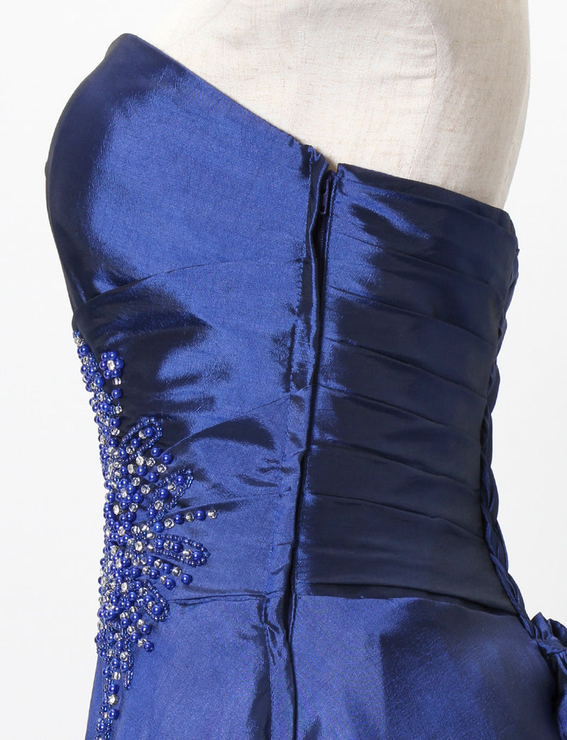 TWEED DRESS(ツイードドレス)のブルーネイビーロングドレス・タフタ｜TH1432-BLNYのトルソー上半身側面画像です。