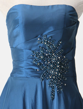 TWEED DRESS(ツイードドレス)のディープブルーロングドレス・タフタ｜TH1432-DBLのトルソー上半身正面画像です。