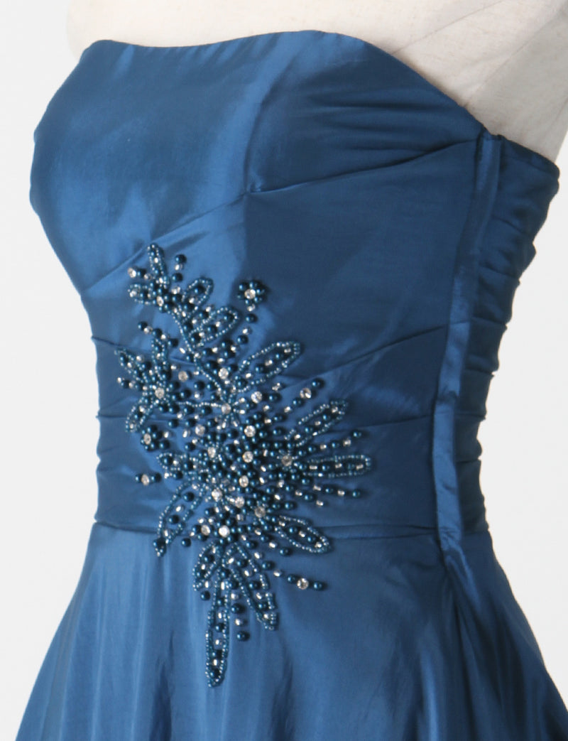 TWEED DRESS(ツイードドレス)のディープブルーロングドレス・タフタ｜TH1432-DBLのトルソー上半身斜め画像です。