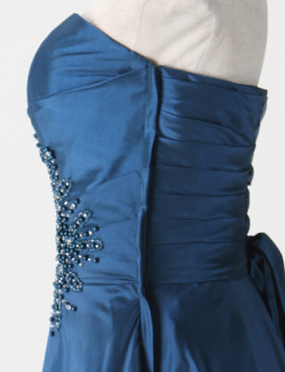 TWEED DRESS(ツイードドレス)のディープブルーロングドレス・タフタ｜TH1432-DBLのトルソー上半身側面画像です。