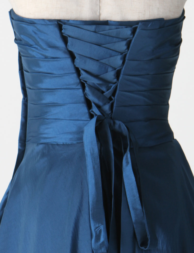 TWEED DRESS(ツイードドレス)のディープブルーロングドレス・タフタ｜TH1432-DBLのトルソー上半身背面画像です。
