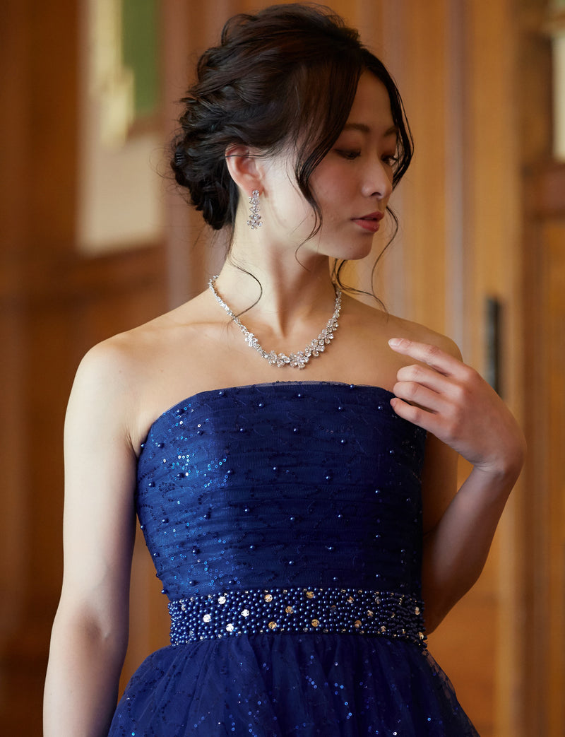 TWEED DRESS(ツイードドレス)のロイヤルブルーロングドレス・スパンコールチュール｜TH1450-RBLの上半身正面画像です。