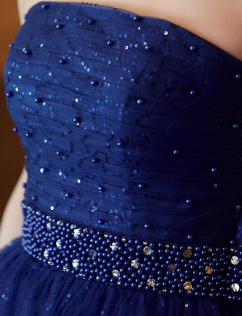 TWEED DRESS(ツイードドレス)のロイヤルブルーロングドレス・スパンコールチュール｜TH1450-RBLの上半身装飾拡大画像です。
