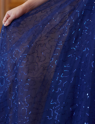 TWEED DRESS(ツイードドレス)のロイヤルブルーロングドレス・スパンコールチュール｜TH1450-RBLのスカート拡大画像です。
