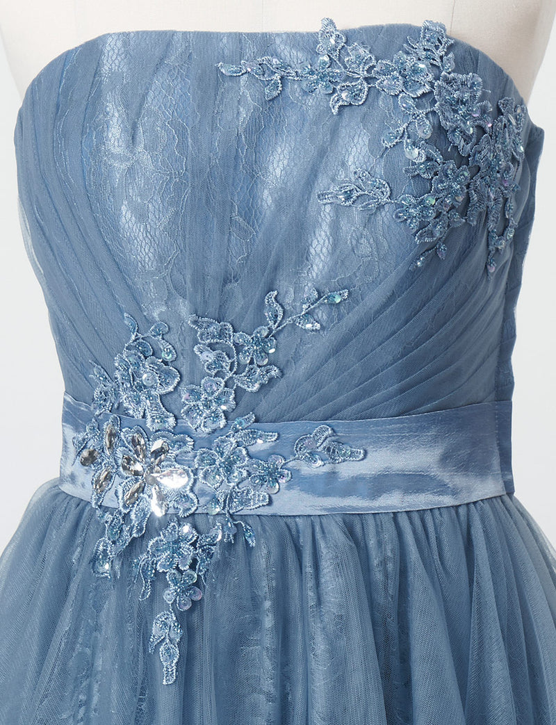 TWEED DRESS(ツイードドレス)のブルーグレーロングドレス・チュール｜TH1454-BLGYのトルソー上半身正面画像です。
