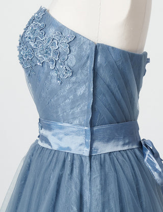 TWEED DRESS(ツイードドレス)のブルーグレーロングドレス・チュール｜TH1454-BLGYのトルソー上半身側面画像です。