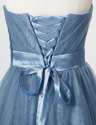 TWEED DRESS(ツイードドレス)のブルーグレーロングドレス・チュール｜TH1454-BLGYのトルソー上半身背面画像です。