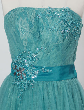 TWEED DRESS(ツイードドレス)のアクアミントロングドレス・チュール｜TH1454-AMTのトルソー上半身正面画像です。
