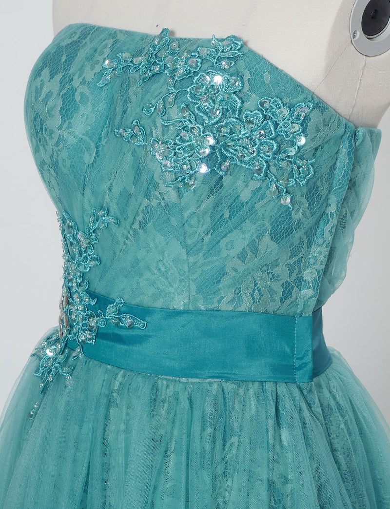 TWEED DRESS(ツイードドレス)のアクアミントロングドレス・チュール｜TH1454-AMTのトルソー上半身斜め画像です。