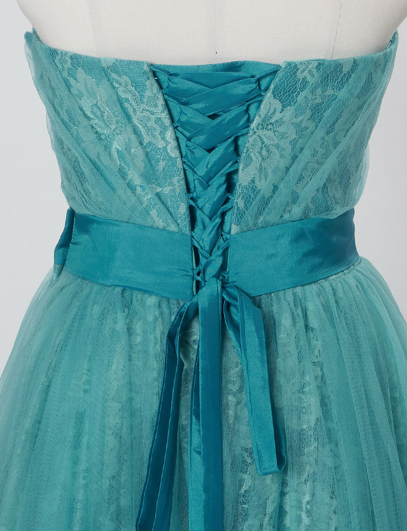 TWEED DRESS(ツイードドレス)のアクアミントロングドレス・チュール｜TH1454-AMTのトルソー上半身背面画像です。