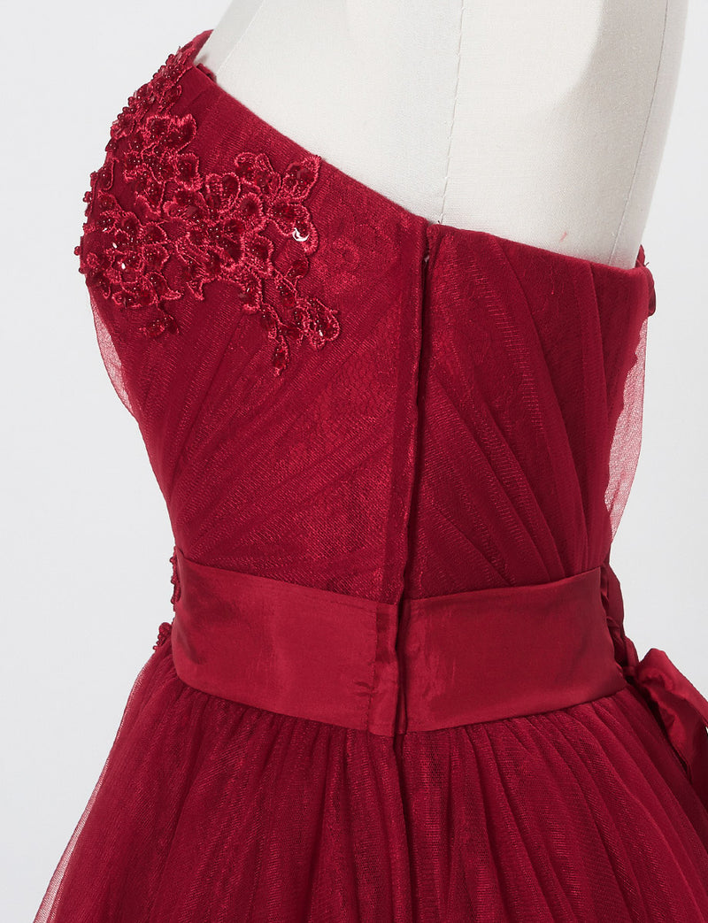 TWEED DRESS(ツイードドレス)のダークレッドロングドレス・チュール｜TH1454-DRDのトルソー上半身側面画像です。