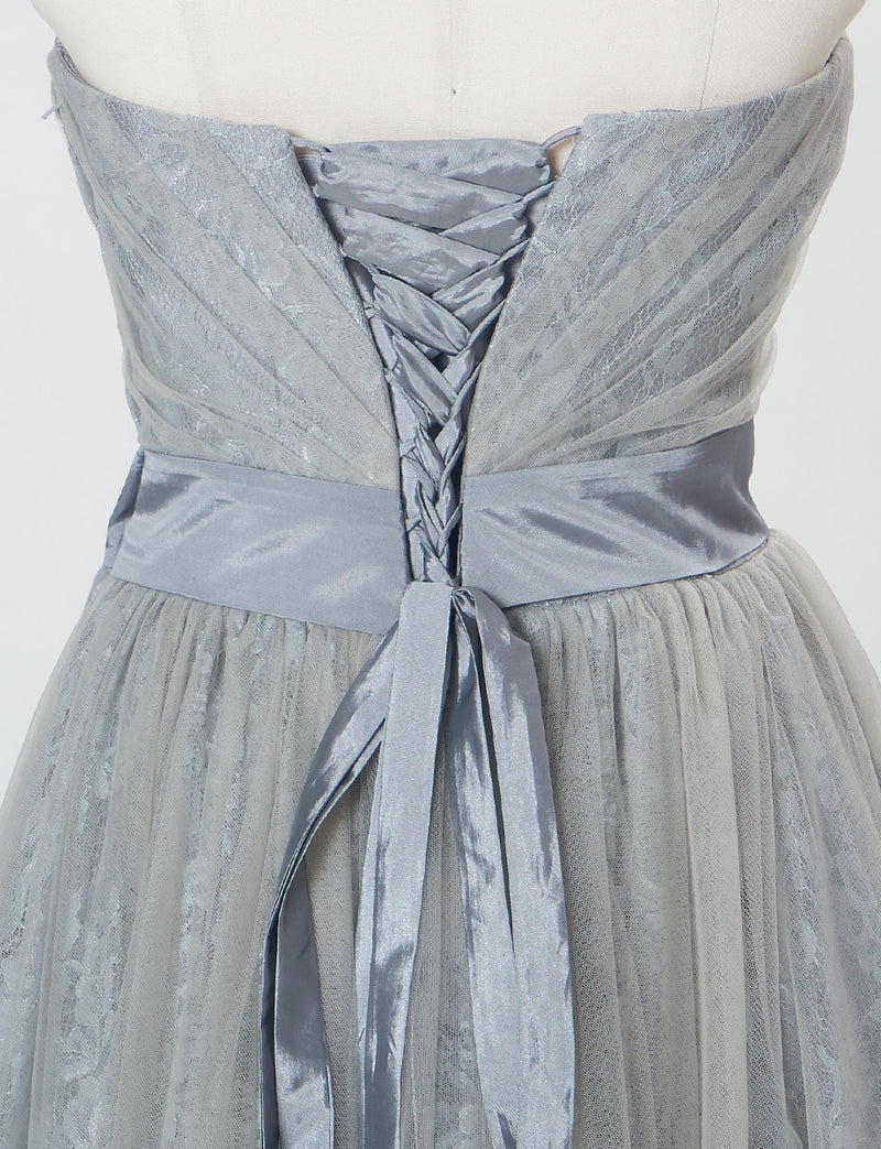 TWEED DRESS(ツイードドレス)のペールグレーロングドレス・チュール｜TH1454-PGYのトルソー上半身背面画像です。