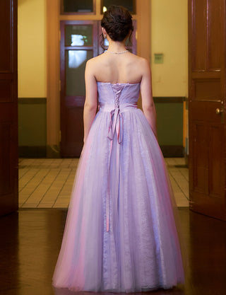 TWEED DRESS(ツイードドレス)のペールラベンダーロングドレス・チュール｜TH1454-PLVの全身背面画像です。