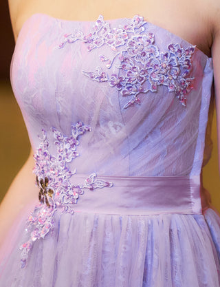 TWEED DRESS(ツイードドレス)のペールラベンダーロングドレス・チュール｜TH1454-PLVの上半身装飾拡大画像です。