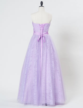 TWEED DRESS(ツイードドレス)のペールラベンダーロングドレス・チュール｜TH1454-PLVのトルソー全身背面画像です。