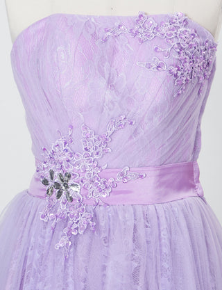 TWEED DRESS(ツイードドレス)のペールラベンダーロングドレス・チュール｜TH1454-PLVのトルソー上半身正面画像です。