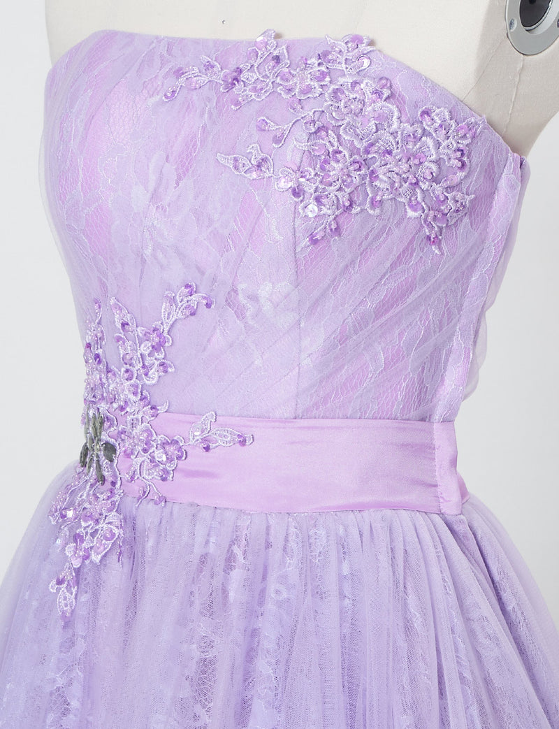 TWEED DRESS(ツイードドレス)のペールラベンダーロングドレス・チュール｜TH1454-PLVのトルソー上半身斜め画像です。