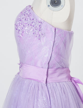 TWEED DRESS(ツイードドレス)のペールラベンダーロングドレス・チュール｜TH1454-PLVのトルソー上半身側面画像です。