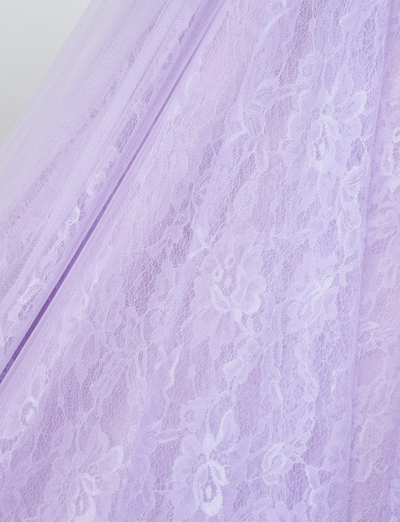 TWEED DRESS(ツイードドレス)のペールラベンダーロングドレス・チュール｜TH1454-PLVのスカート裾拡大画像です。