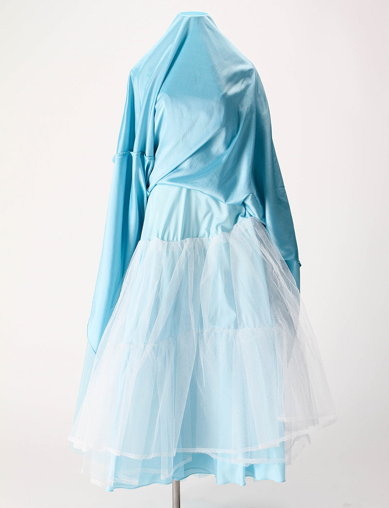 TWEED DRESS(ツイードドレス)のアイスブルーロングドレス・チュール｜TM1602-IBLのスカートパニエ画像です。
