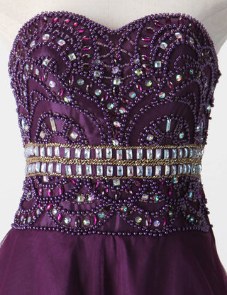 TWEED DRESS(ツイードドレス)のプラムロングドレス・チュール｜TM1602-PMのトルソー上半身正面画像です。