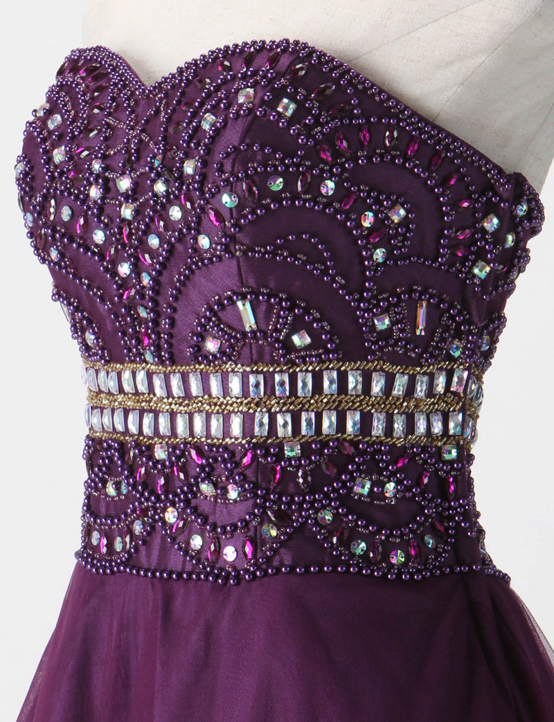 TWEED DRESS(ツイードドレス)のプラムロングドレス・チュール｜TM1602-PMのトルソー上半身斜め画像です。