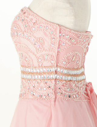 TWEED DRESS(ツイードドレス)のペールピンクロングドレス・チュール｜TM1602-PPKのトルソー上半身側面画像です。