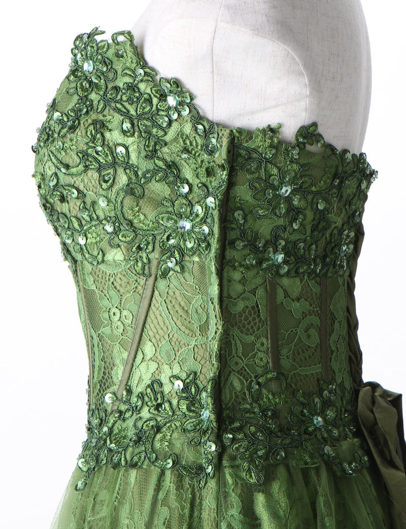 TWEED DRESS(ツイードドレス)のカーキロングドレス・チュール｜TM1612-KIのトルソー上半身側面画像です。