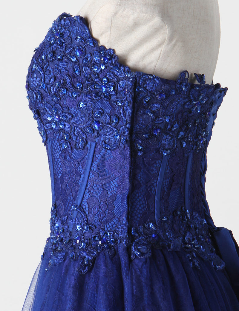 TWEED DRESS(ツイードドレス)のロイヤルブルーロングドレス・チュール｜TM1612-RBLのトルソー上半身側面画像です。