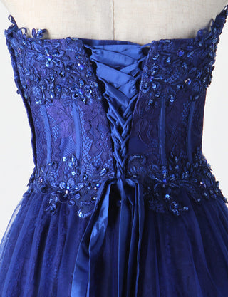 TWEED DRESS(ツイードドレス)のロイヤルブルーロングドレス・チュール｜TM1612-RBLのトルソー上半身背面画像です。
