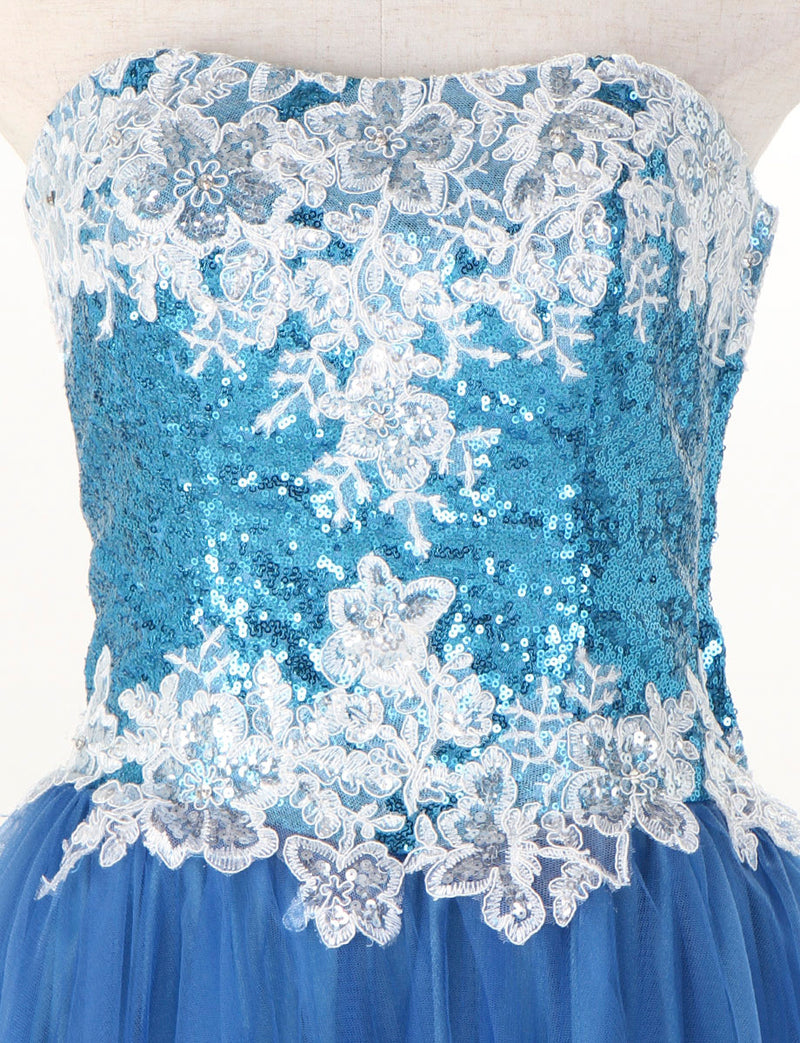 TWEED DRESS(ツイードドレス)のスカイブルーロングドレス・チュール｜TM1614-SBLのトルソー上半身正面画像です。