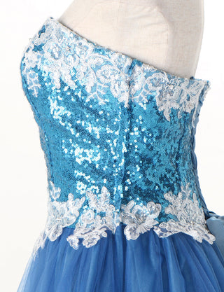 TWEED DRESS(ツイードドレス)のスカイブルーロングドレス・チュール｜TM1614-SBLのトルソー上半身側面画像です。