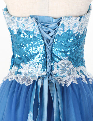 TWEED DRESS(ツイードドレス)のスカイブルーロングドレス・チュール｜TM1614-SBLのトルソー上半身背面画像です。