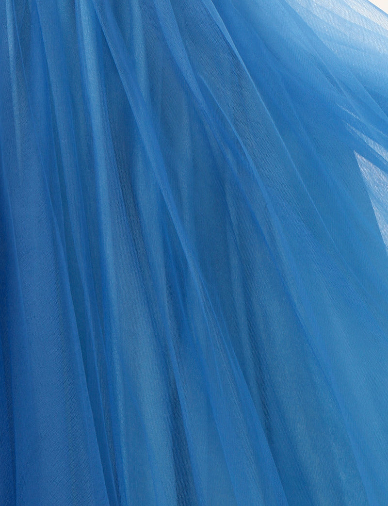 TWEED DRESS(ツイードドレス)のスカイブルーロングドレス・チュール｜TM1614-SBLのスカート生地拡大画像です。