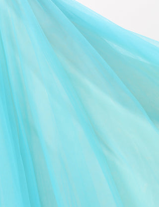TWEED DRESS(ツイードドレス)のアクアブルーロングドレス・チュール｜TM1619-ABLのスカート生地拡大画像です。
